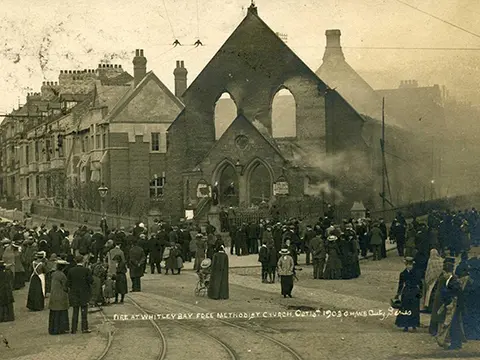 St Margaret’s Church on fire, 1908.